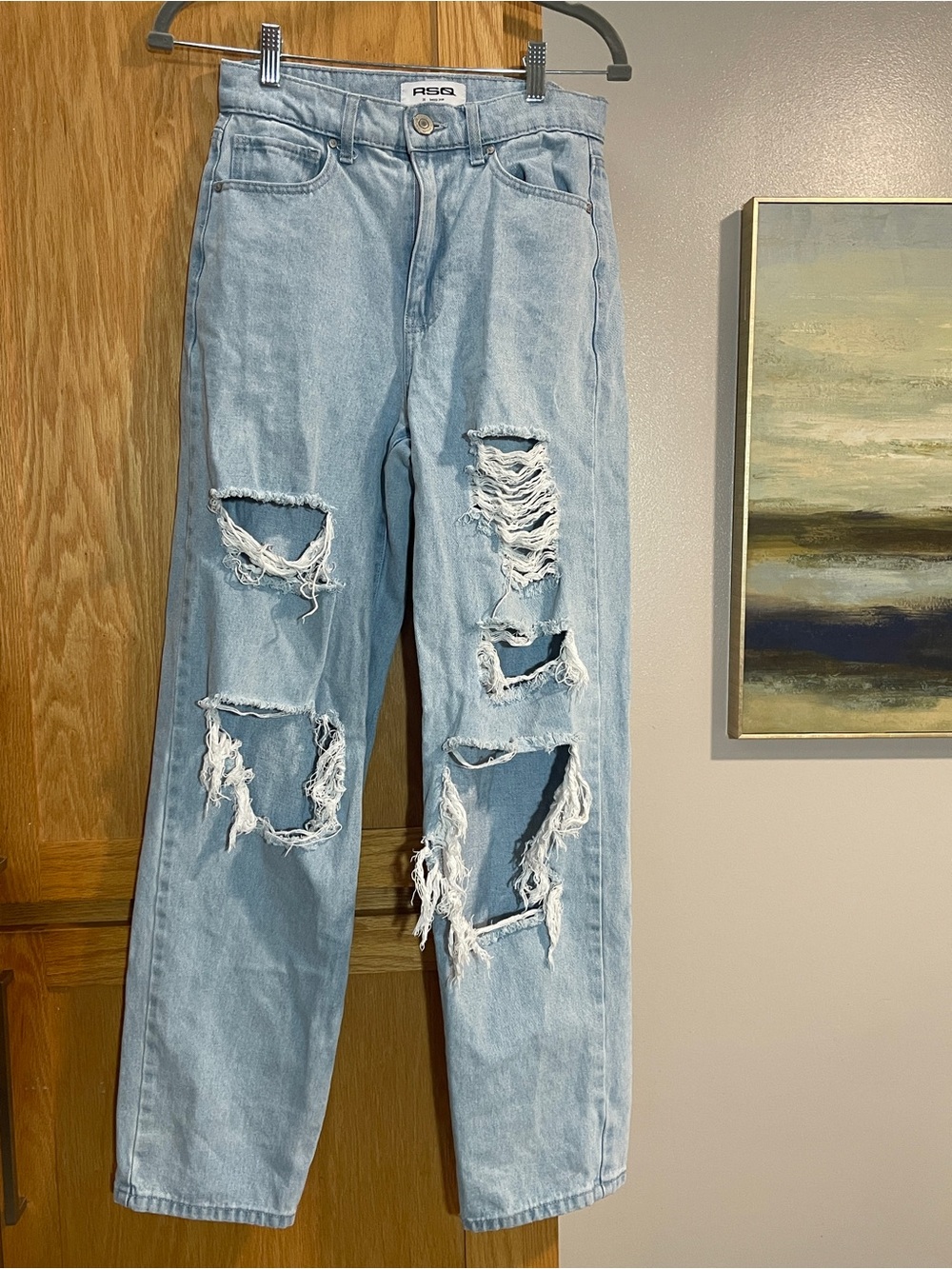 RSQ Light Wash Distressed Wide Leg Jeans | Size 26 | 90's vibe grunge